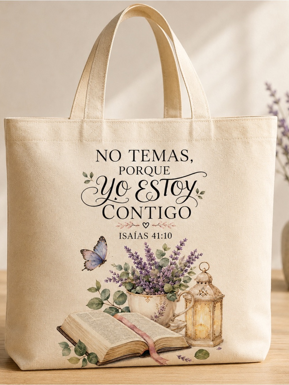 No Temas Porque Yo Estoy Contigo Canvas Tote Bag - Cream